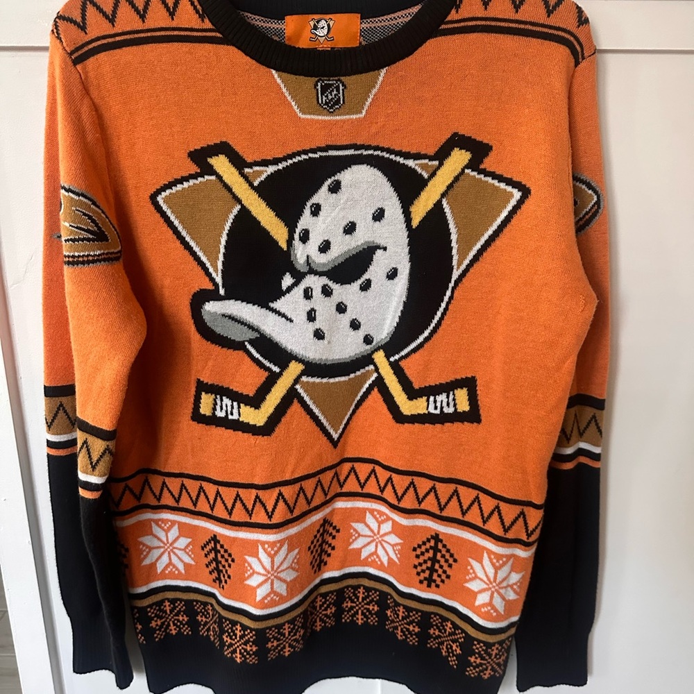 Orange Anaheim Ducks ugly sweater Iconic Logo Men's  size small Sweater